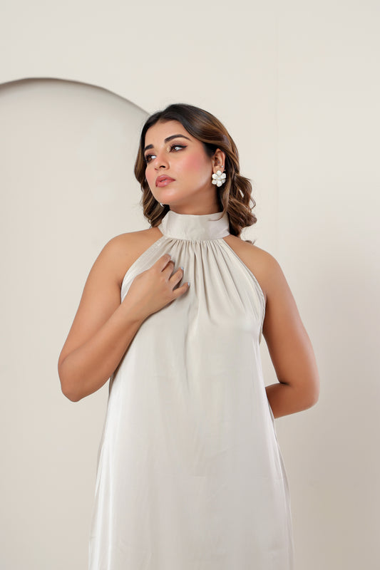 Premium Light Beige Taupe Satin High-Neck Maxi Dress | Women’s Formal & Cocktail Outfit (Copy)