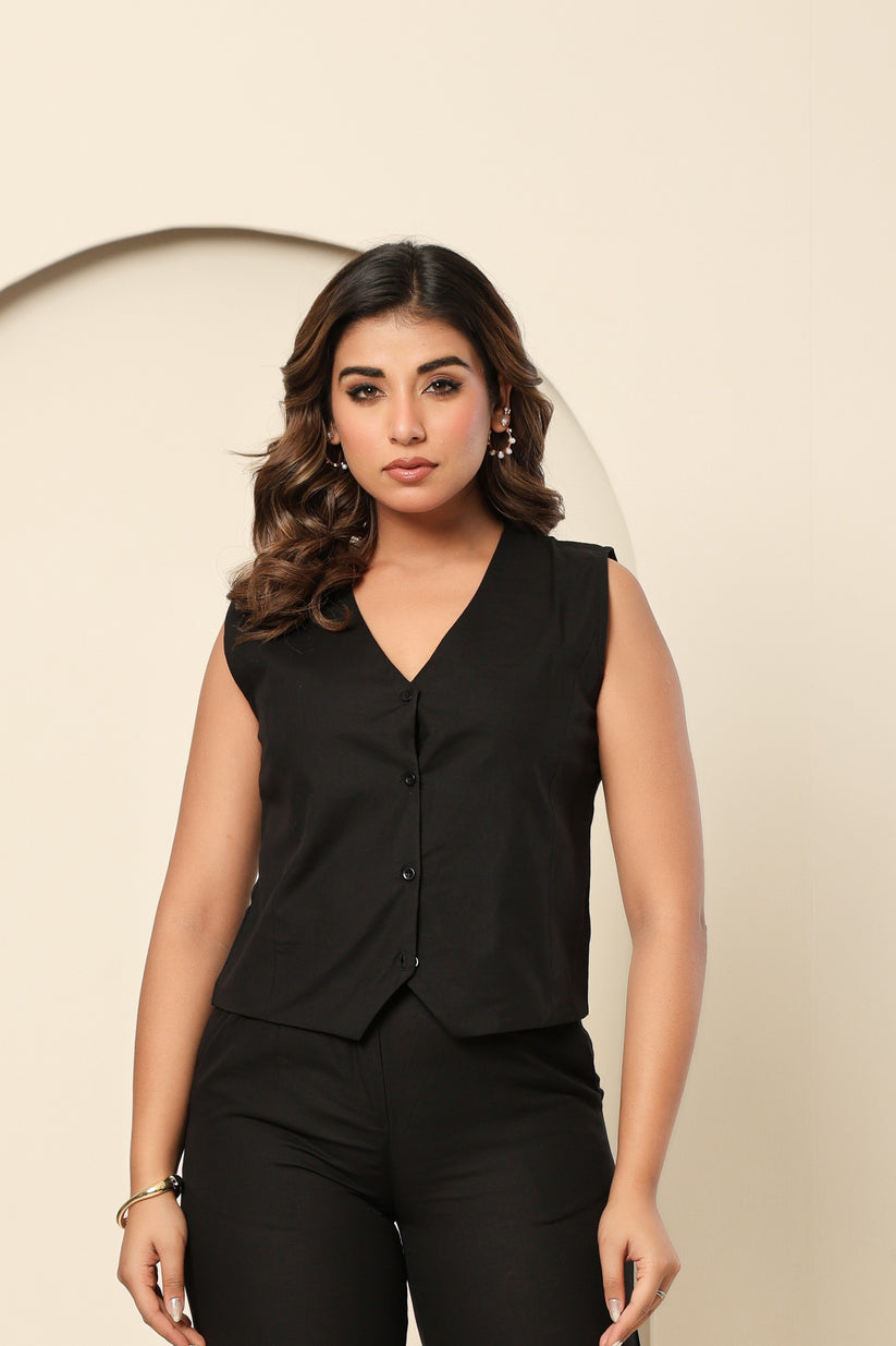 Black Linen Waistcoat