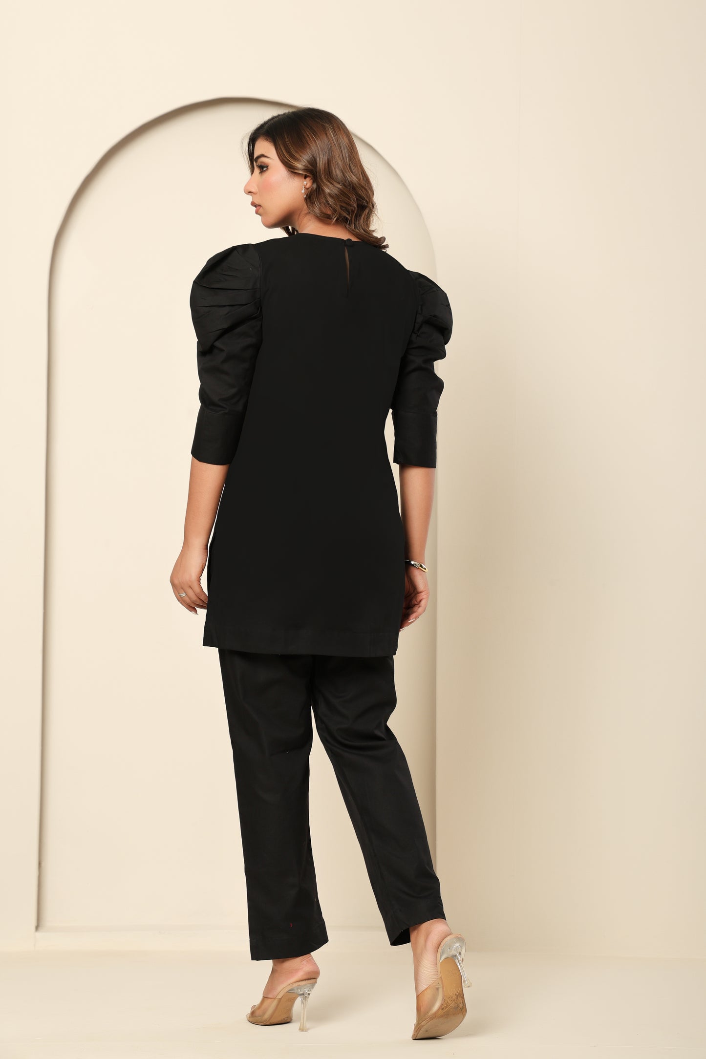 Beige Bishop Sleeve Co-Ord Set – Statement Style in Sustainable Linen