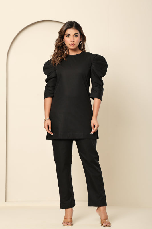 Black Bishop Sleeve Co-Ord Set – Statement Style in Sustainable Linen