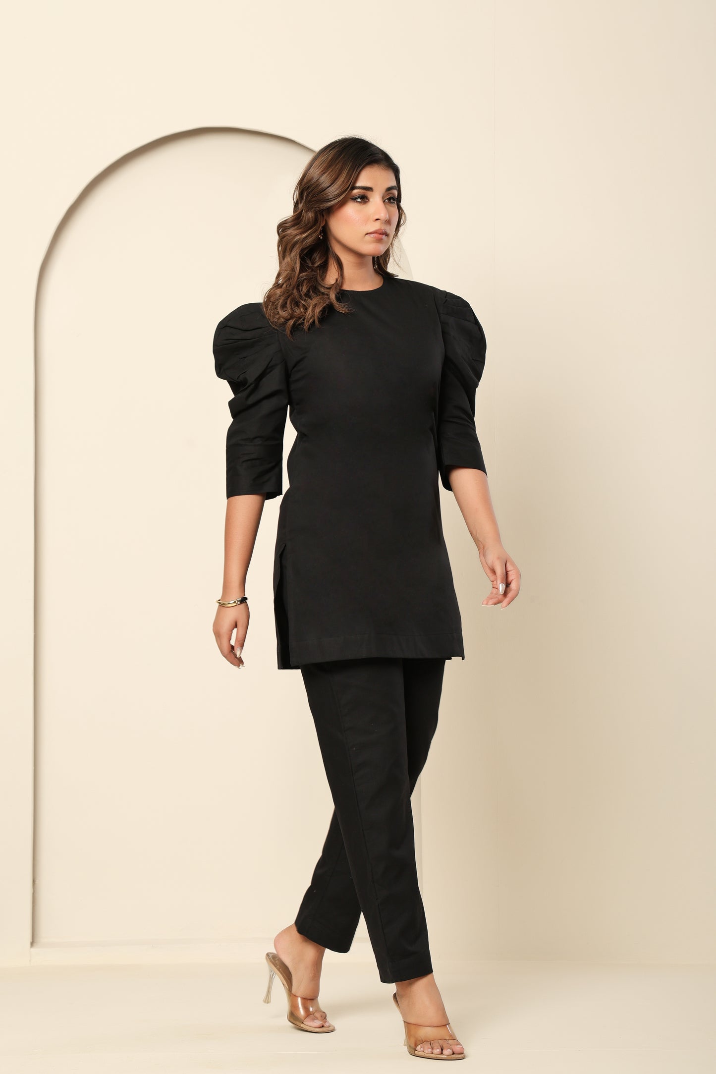 Beige Bishop Sleeve Co-Ord Set – Statement Style in Sustainable Linen