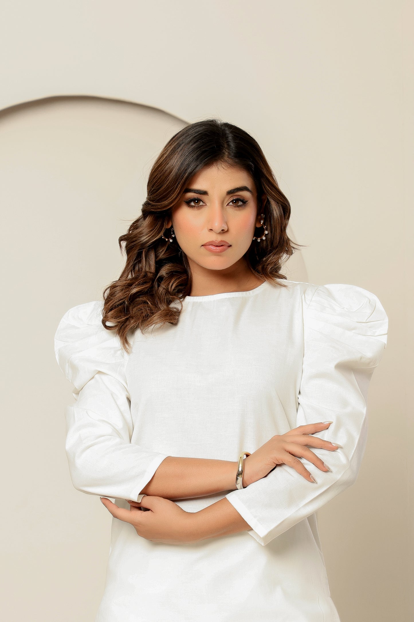 Beige Bishop Sleeve Co-Ord Set – Statement Style in Sustainable Linen