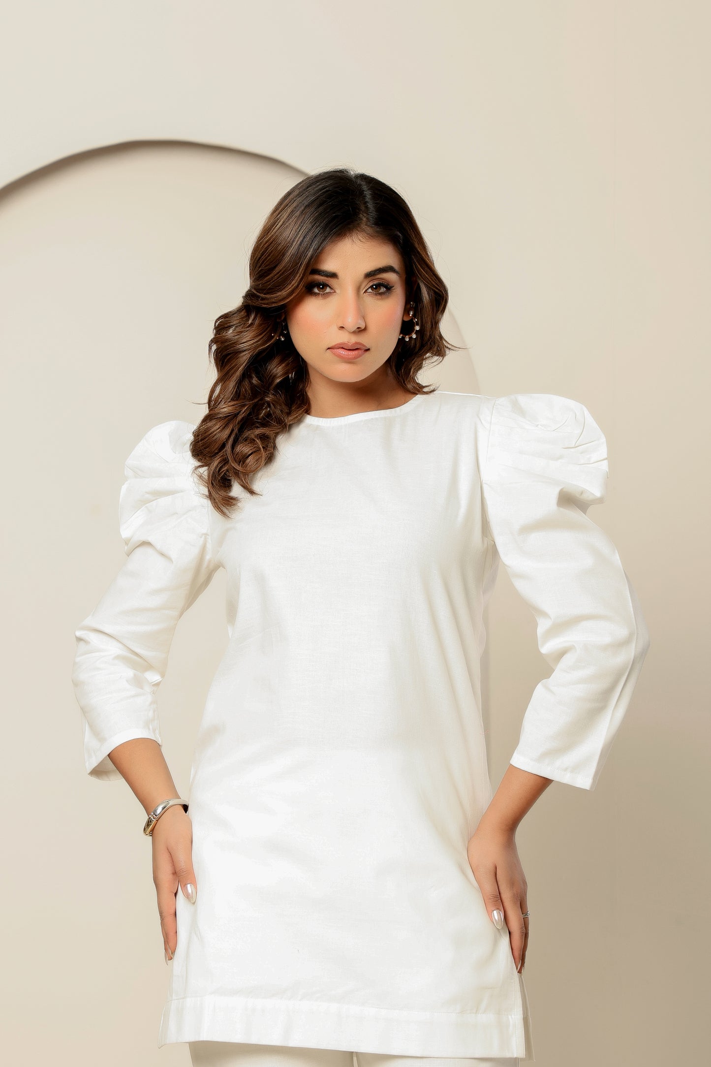 Beige Bishop Sleeve Co-Ord Set – Statement Style in Sustainable Linen