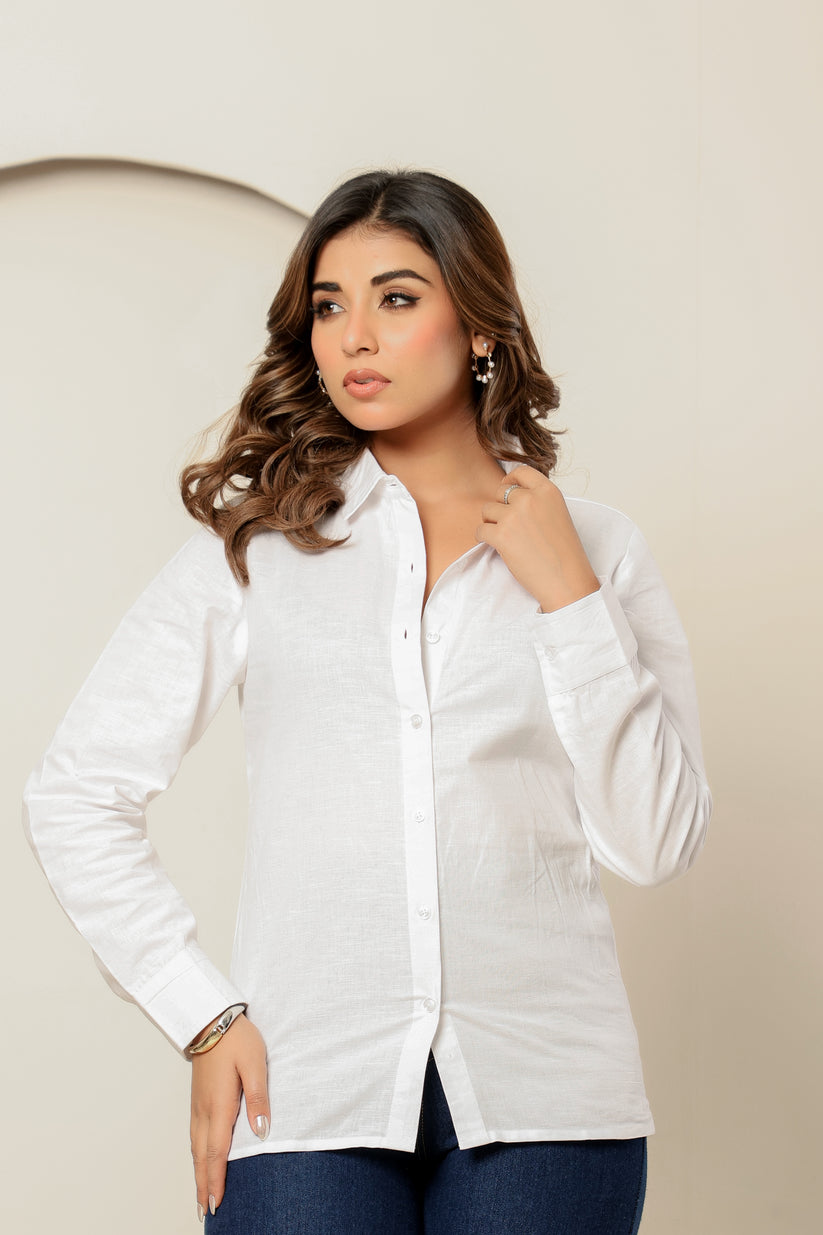 White– Women’s Pure Linen cotton Button-Up formal to casual Shirt