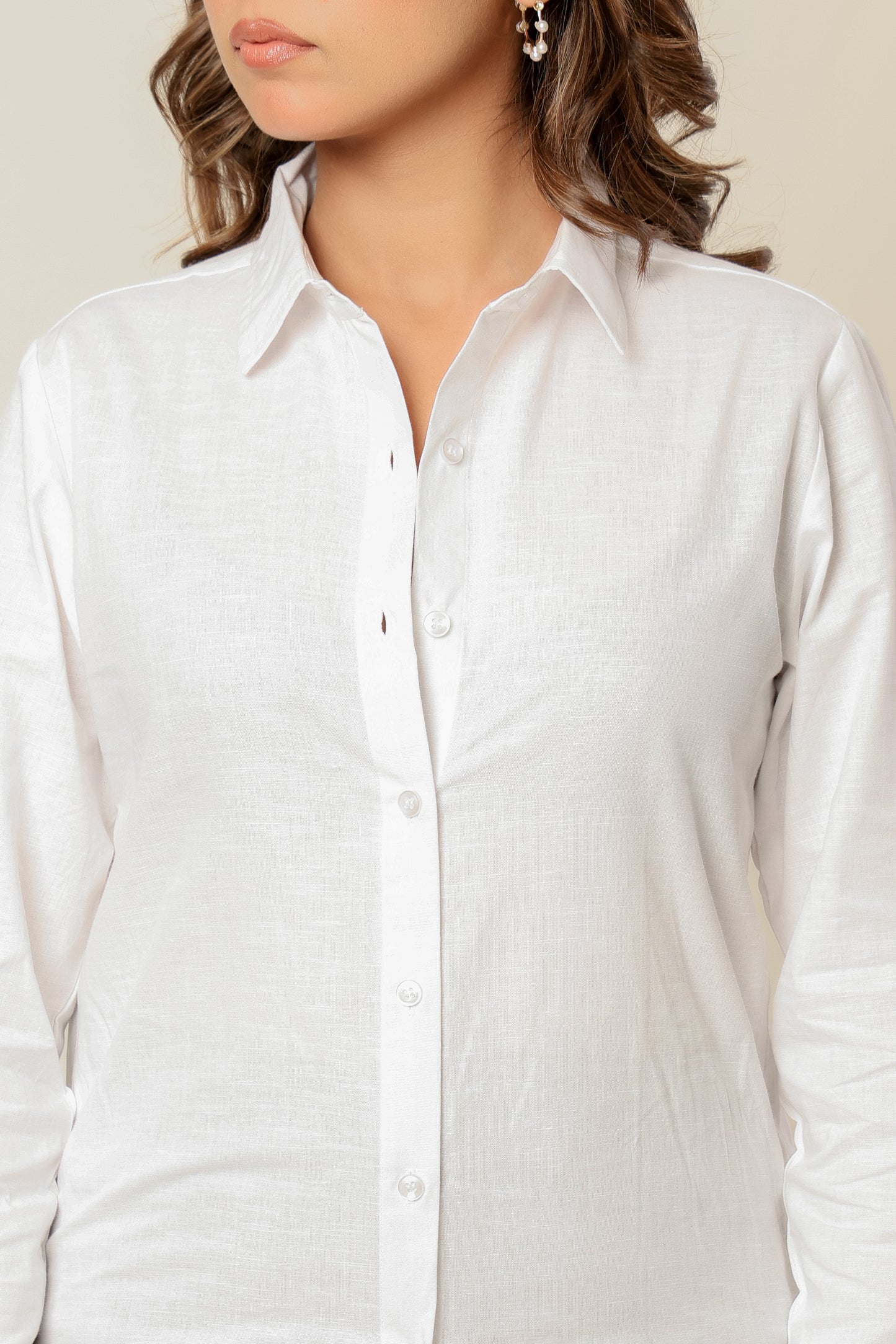 White– Women’s Pure Linen cotton Button-Up Shirt for Summer (S–5XL)