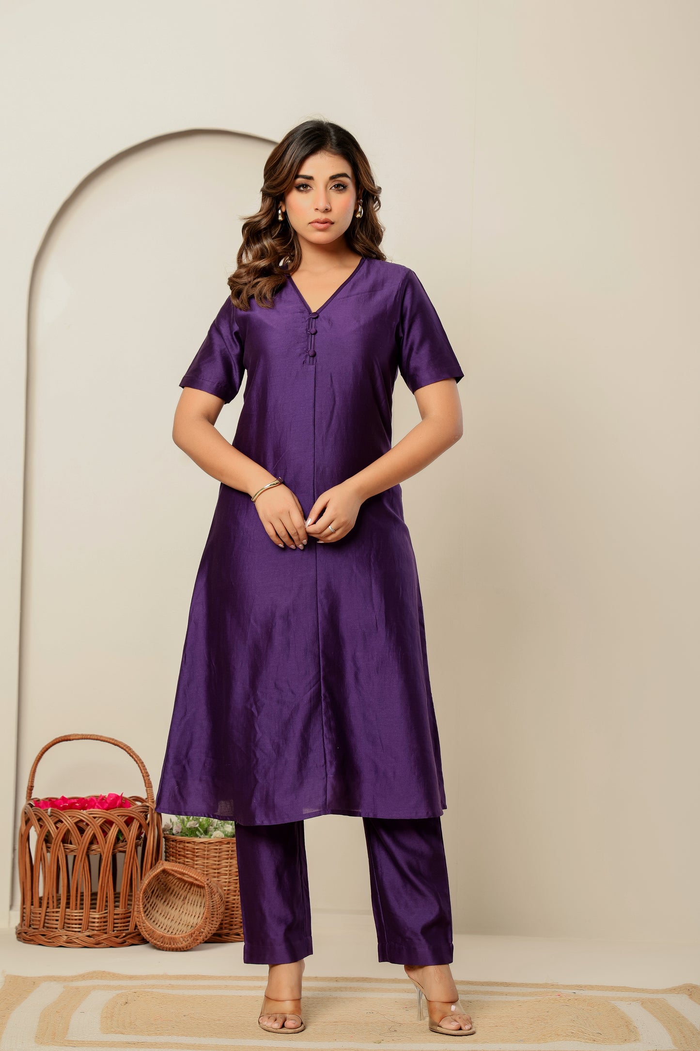 Royal Plum Chanderi Silk Kurta Set – Modern Festive Ensemble