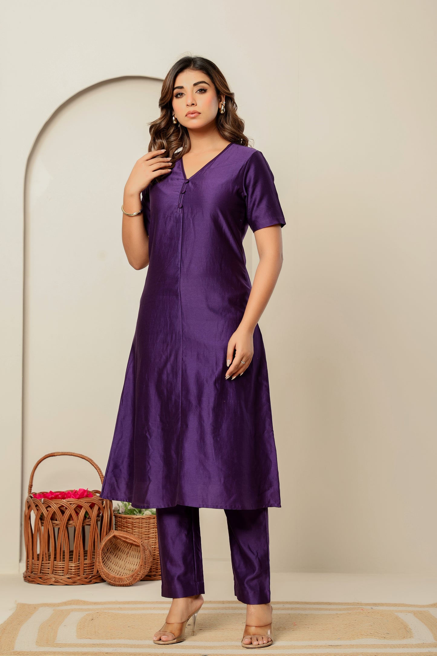 Royal Plum Chanderi Silk Kurta Set – Modern Festive Ensemble