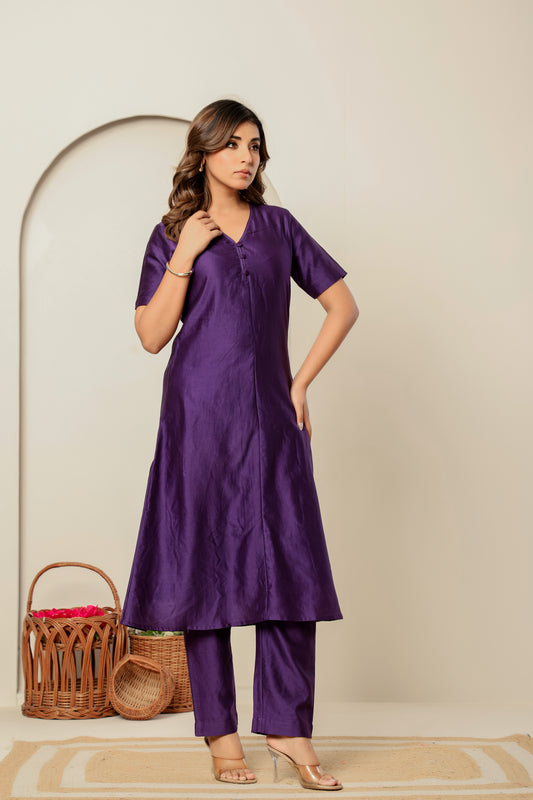 Royal Plum Chanderi Silk Kurta Set – Modern Festive Ensemble