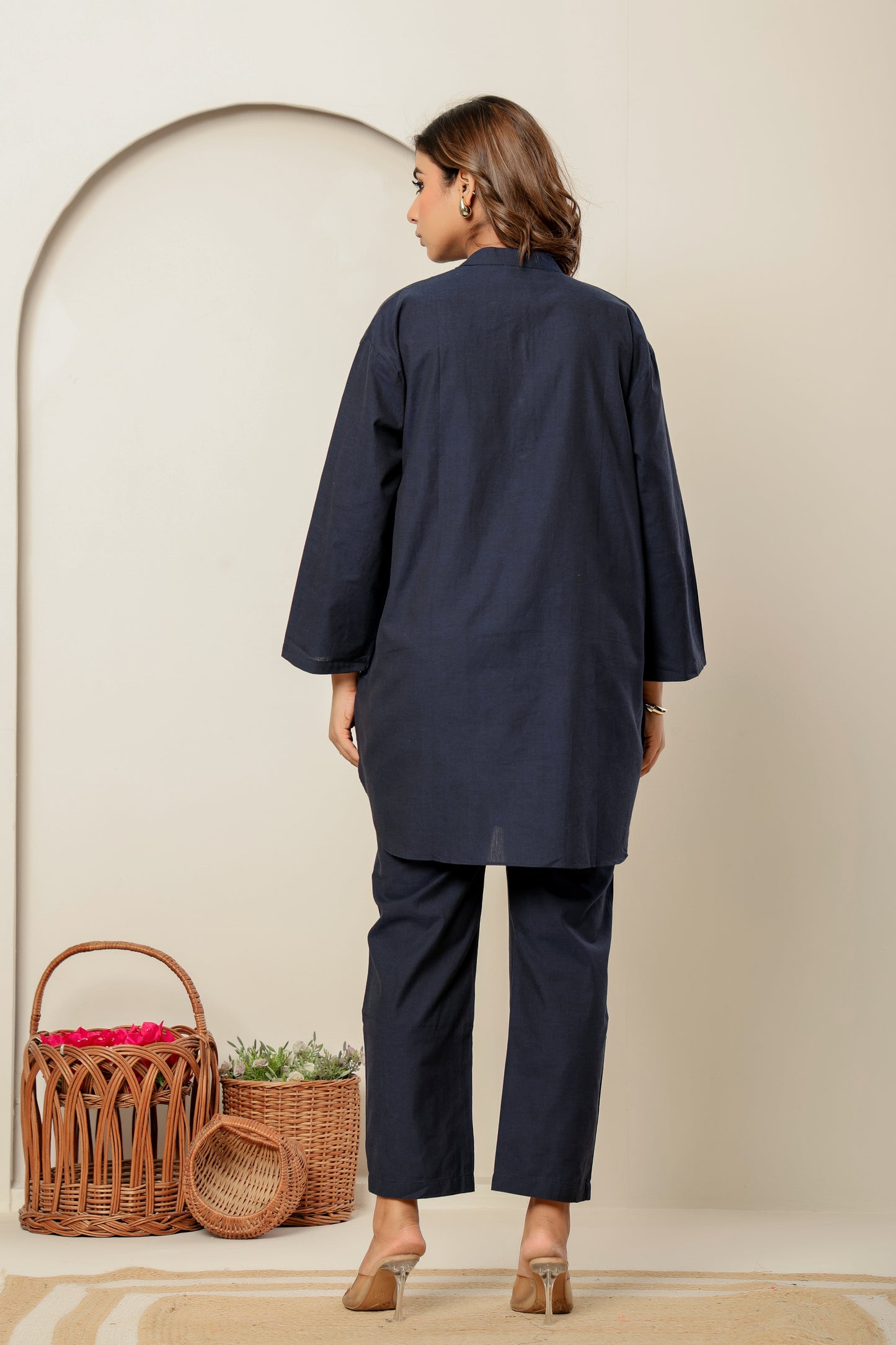 Nora Navy Handloom Cotton Co-ord Set