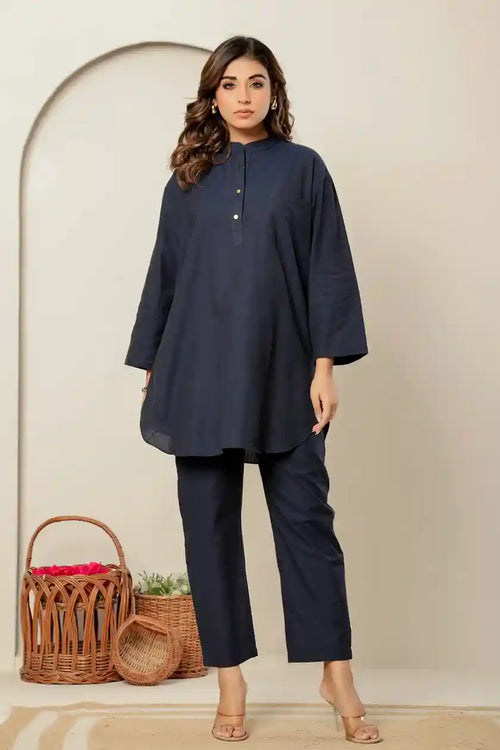 Nora Navy Handloom Cotton Co-ord Set