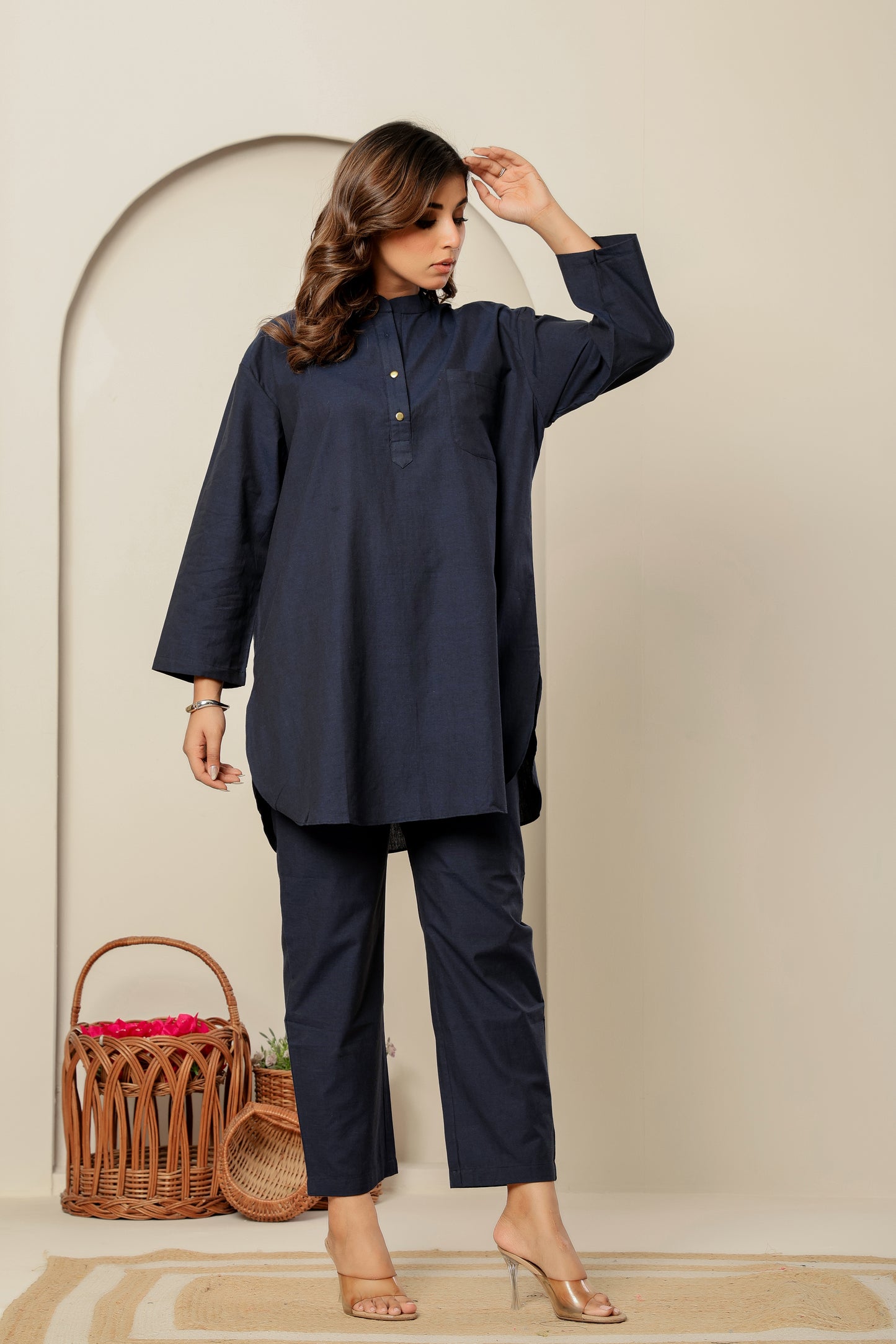Nora Navy Handloom Cotton Co-ord Set