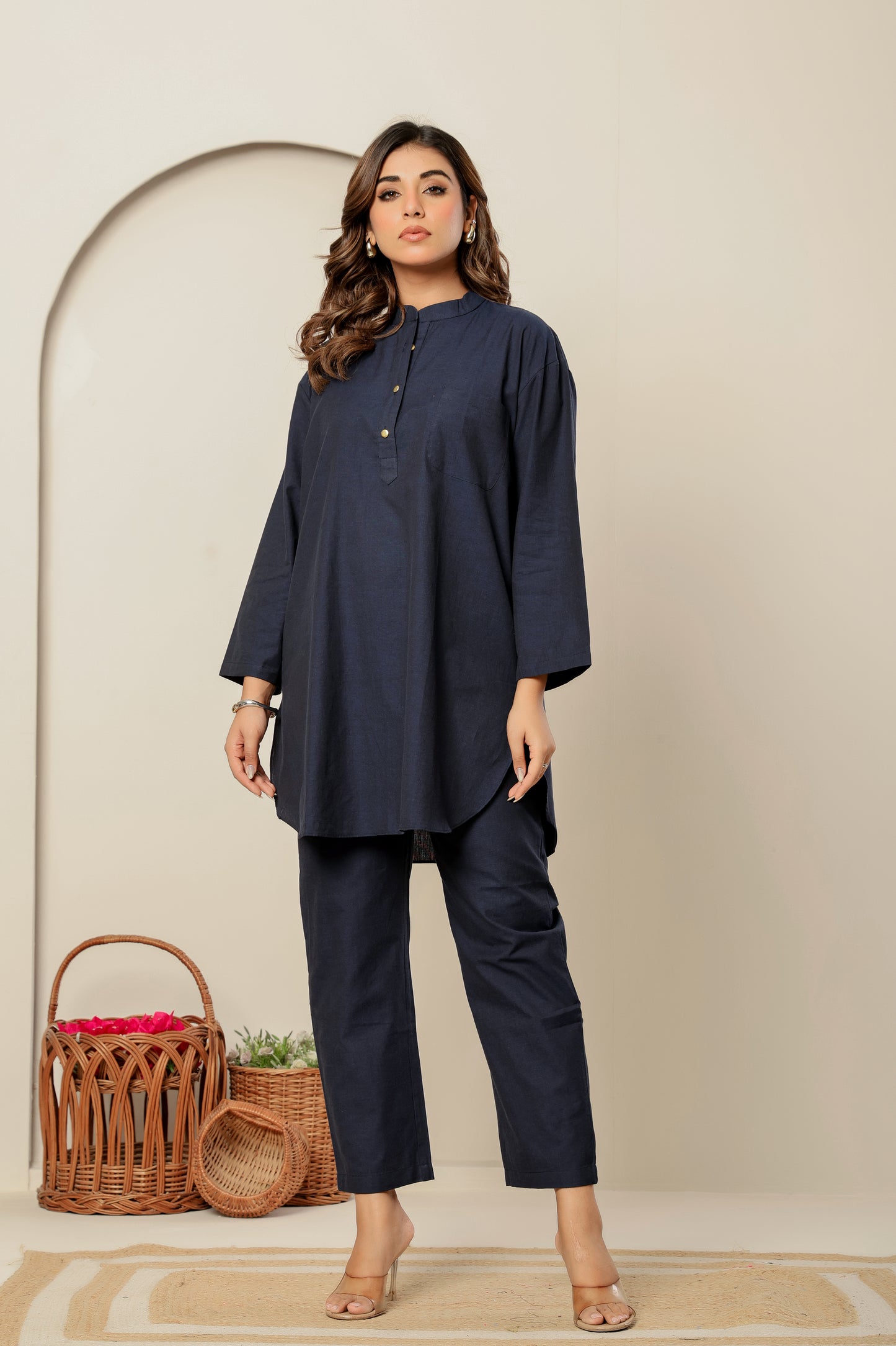 Nora Navy Handloom Cotton Co-ord Set
