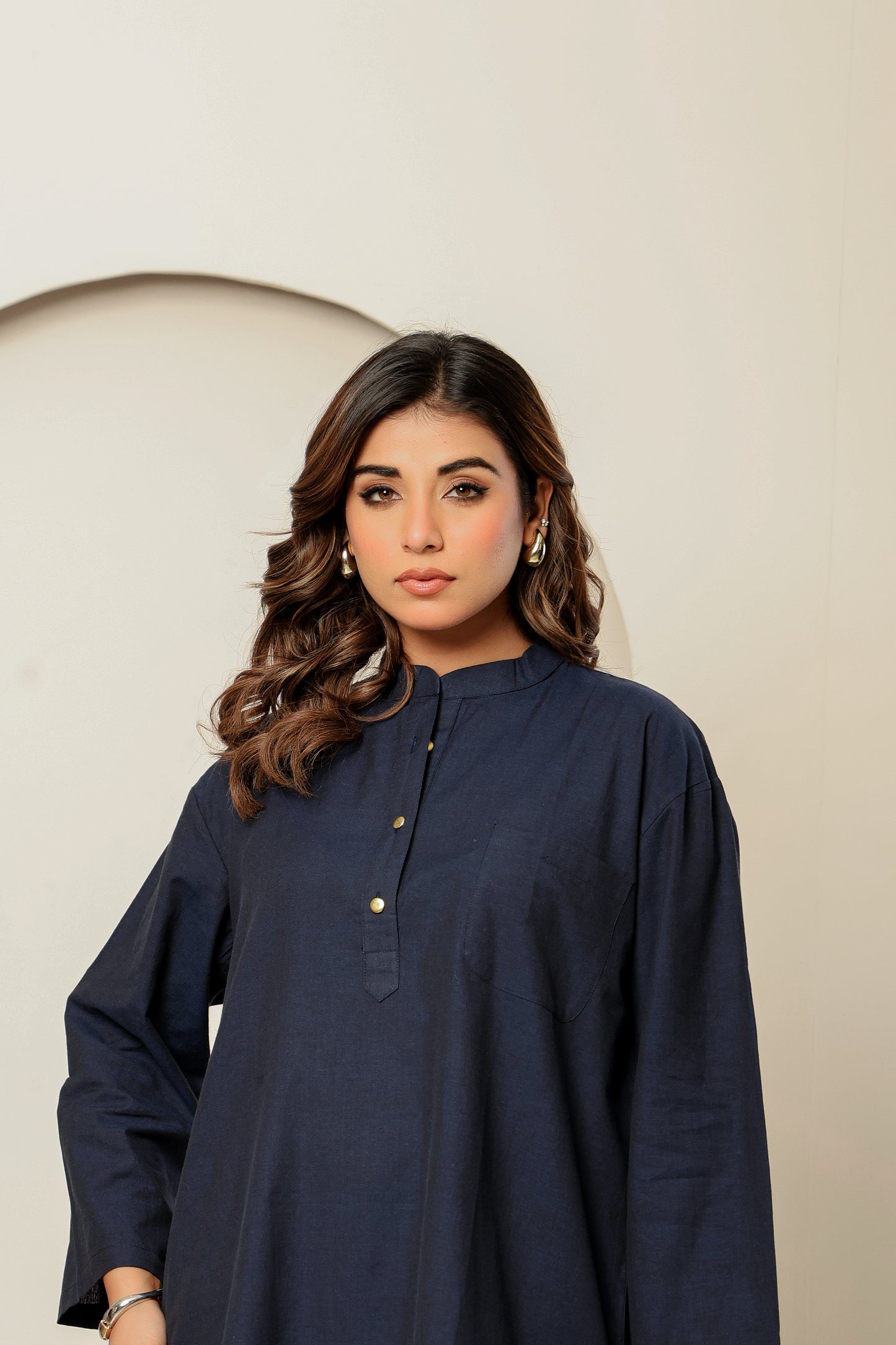 Nora Navy Handloom Cotton Co-ord Set