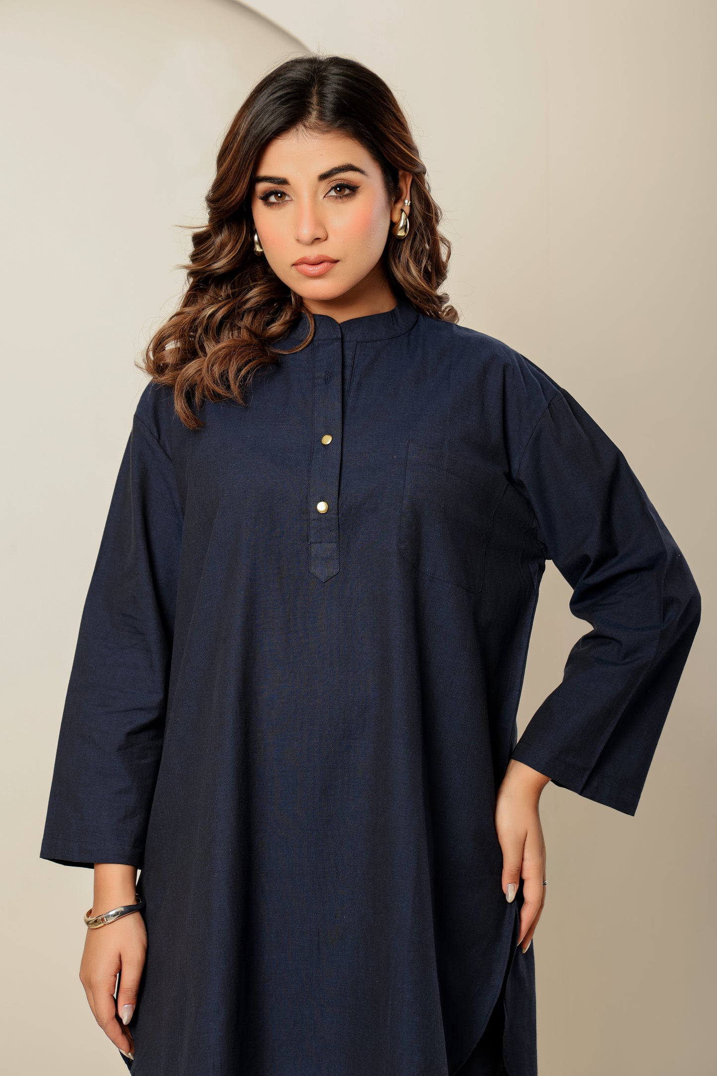 Nora Navy Handloom Cotton Co-ord Set