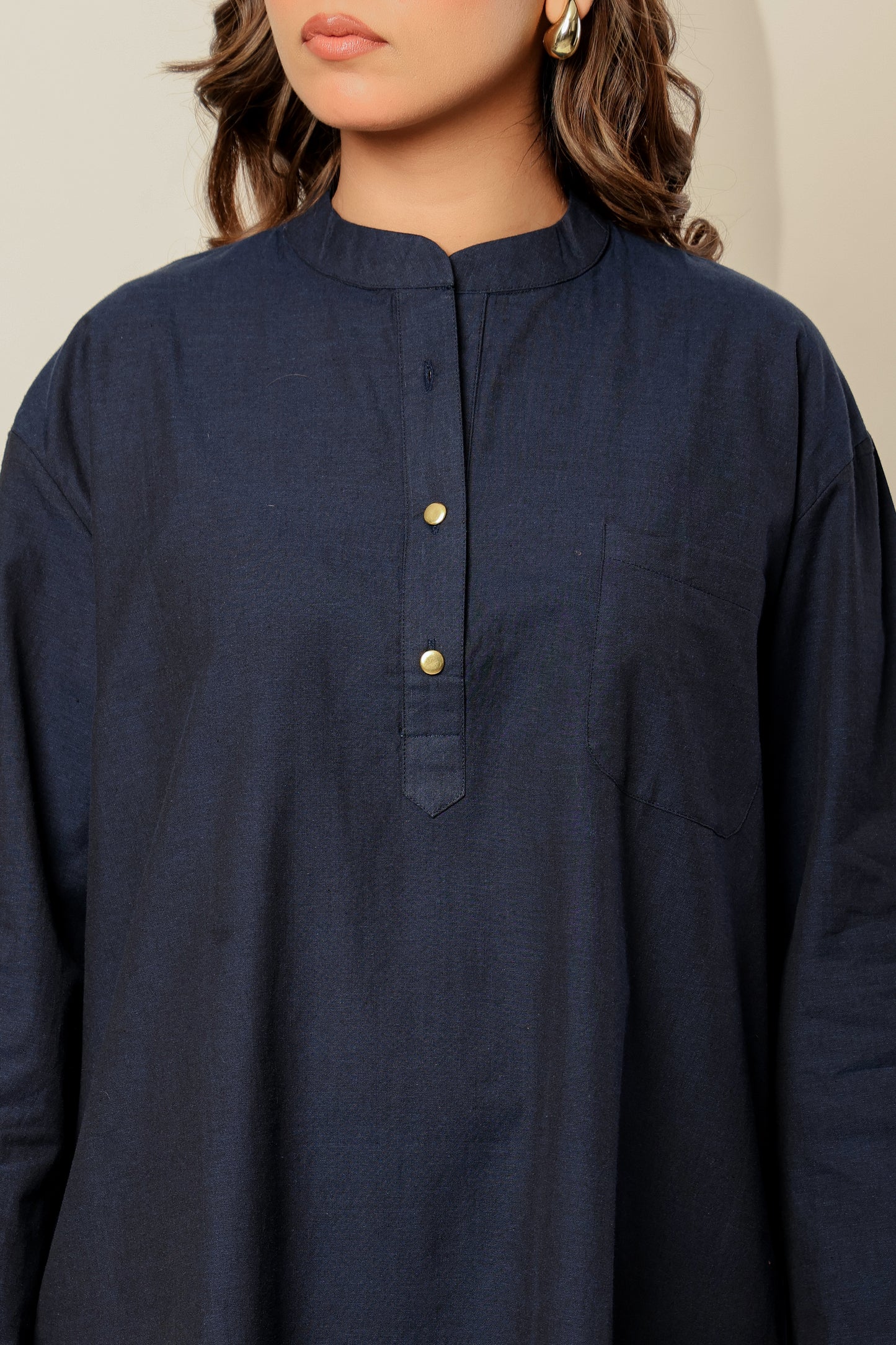 Nora Navy Handloom Cotton Co-ord Set