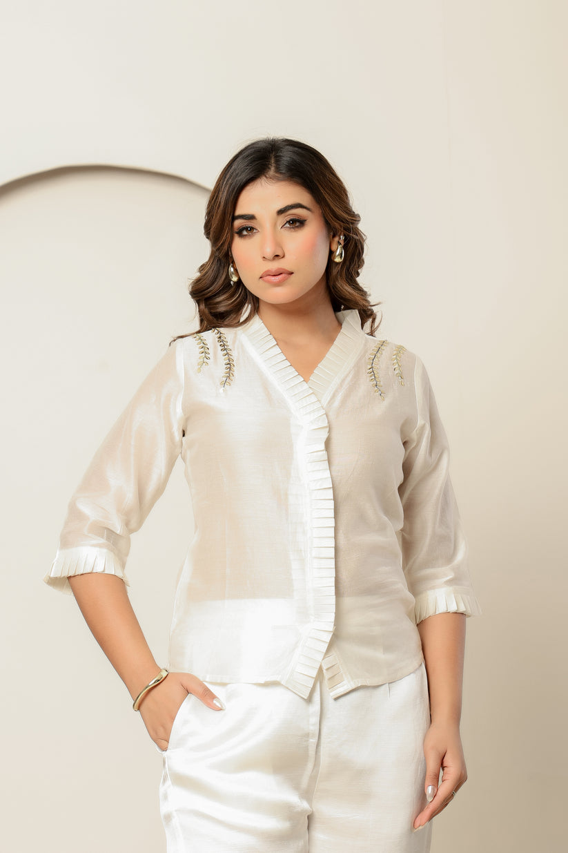 Embellished Ivory Chanderi Silk top
