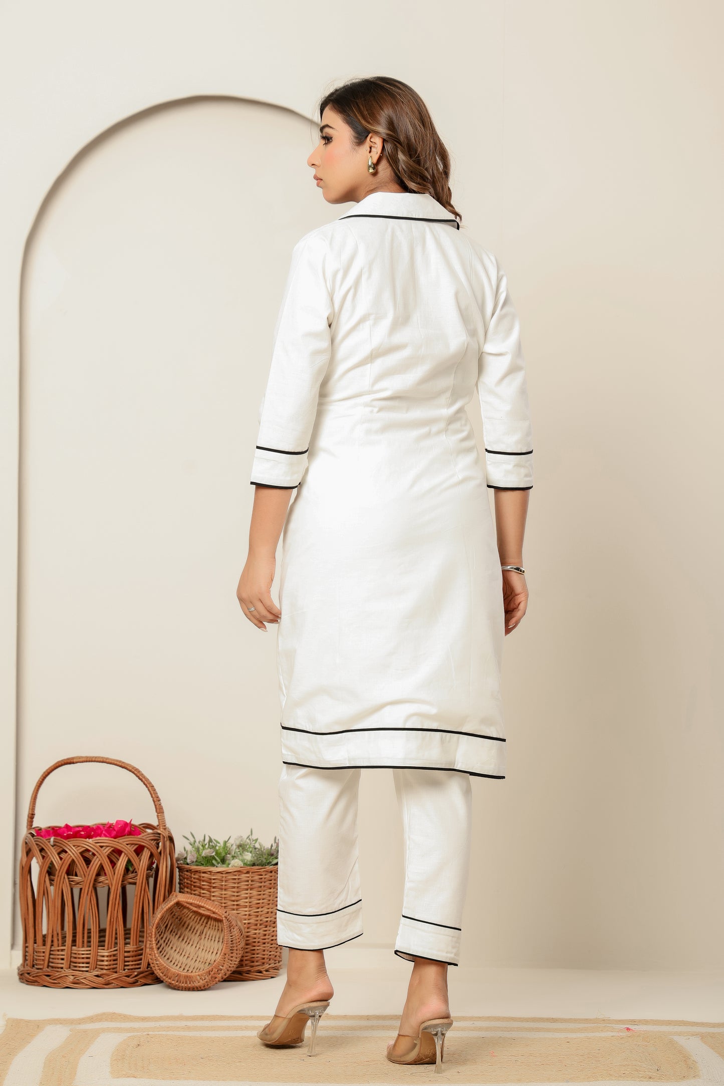 Off White Linen Cotton Co-ord Set – Luxury Ethnic Wear with Signature Embroidery