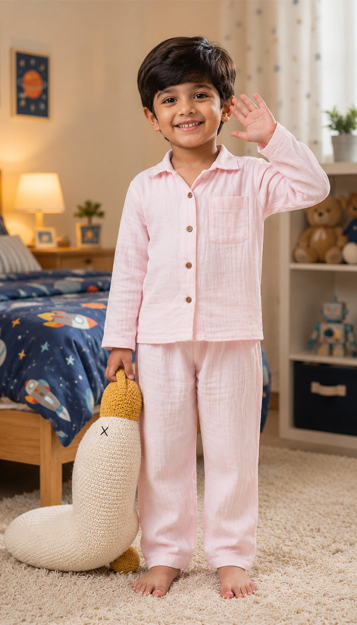 Kids Pure Organic Muslin Nightwear Pink