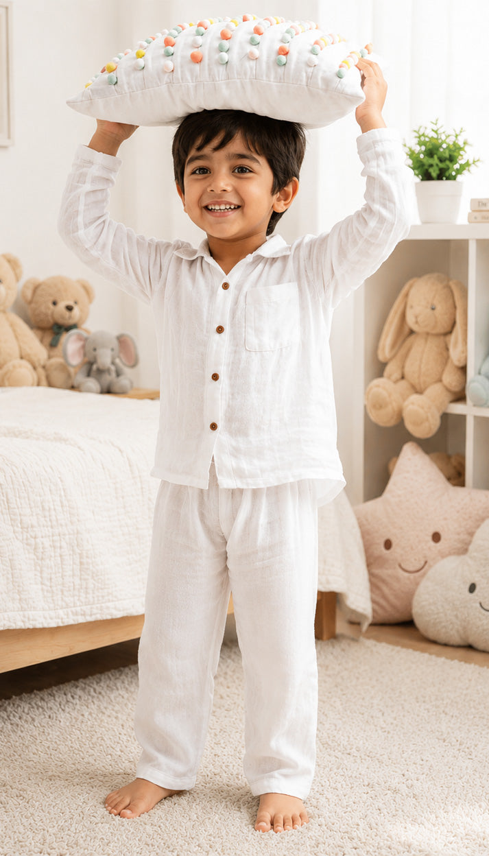 Kids Pure Organic Muslin Nightwear White
