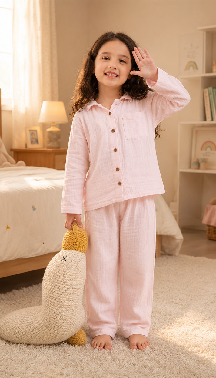 Kids Pure Organic Muslin Nightwear Pink