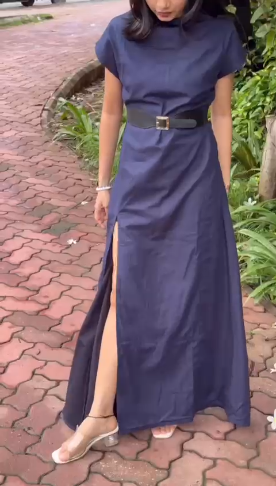 Charcoal Grace – High Neck Linen Maxi Dress for Evening Dinners & Semi-Formal Events