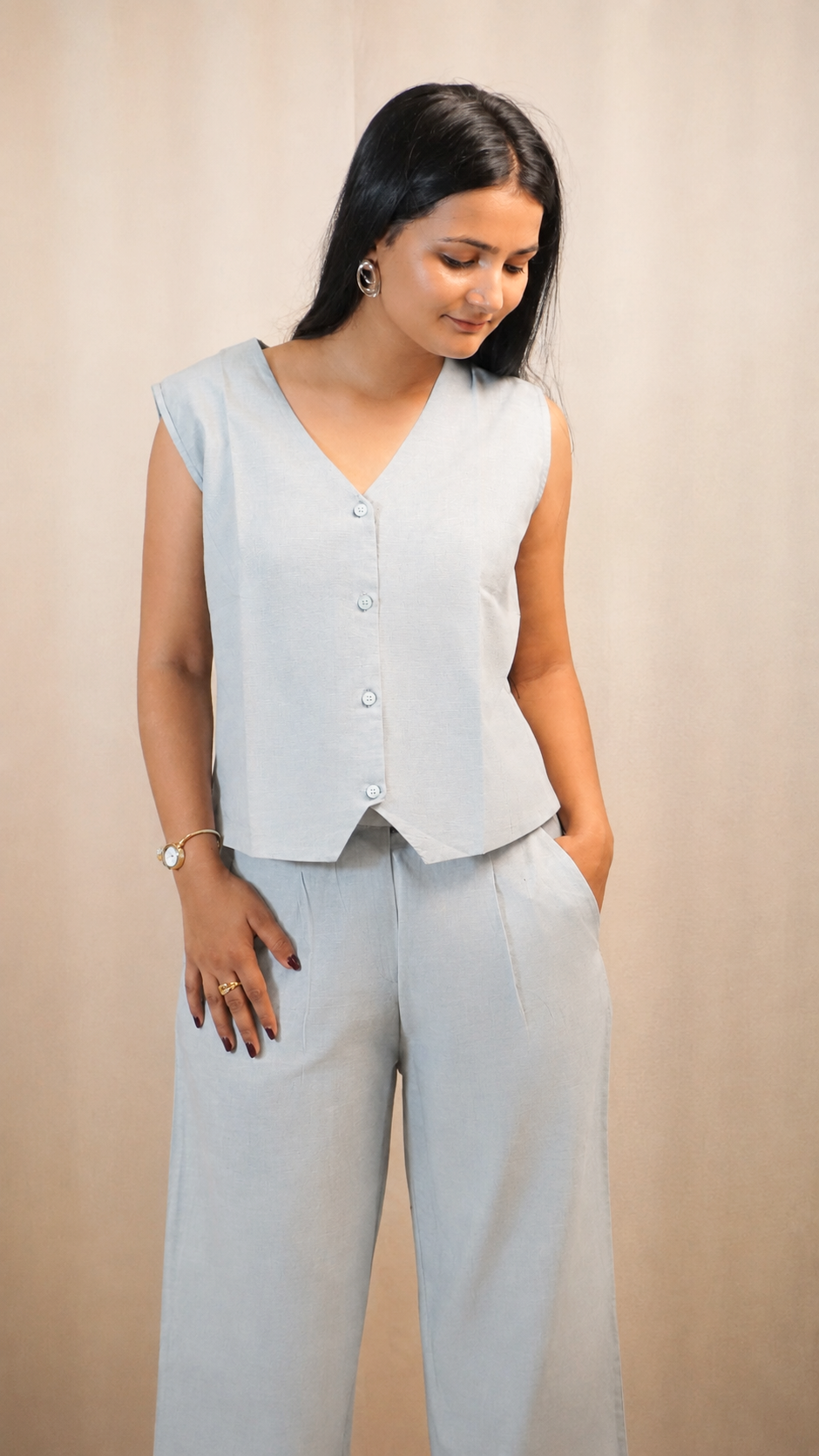 Cloud Grey Linen Waistcoat Co-ord Set