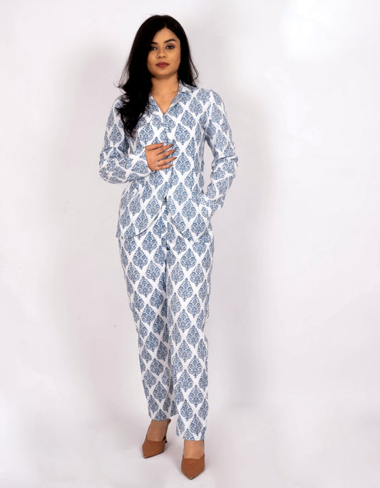 Indigo Bloom Handloom Co-ord Set – Sustainable Power Suit for Women