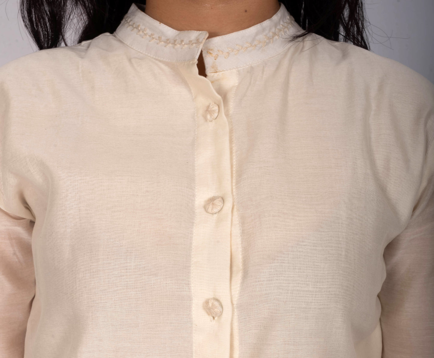 Ivory Chanderi Silk Apple cut Kurta Set for Women with Embroidered Buttons & Tulip Pants – Festive Ethnic Wear