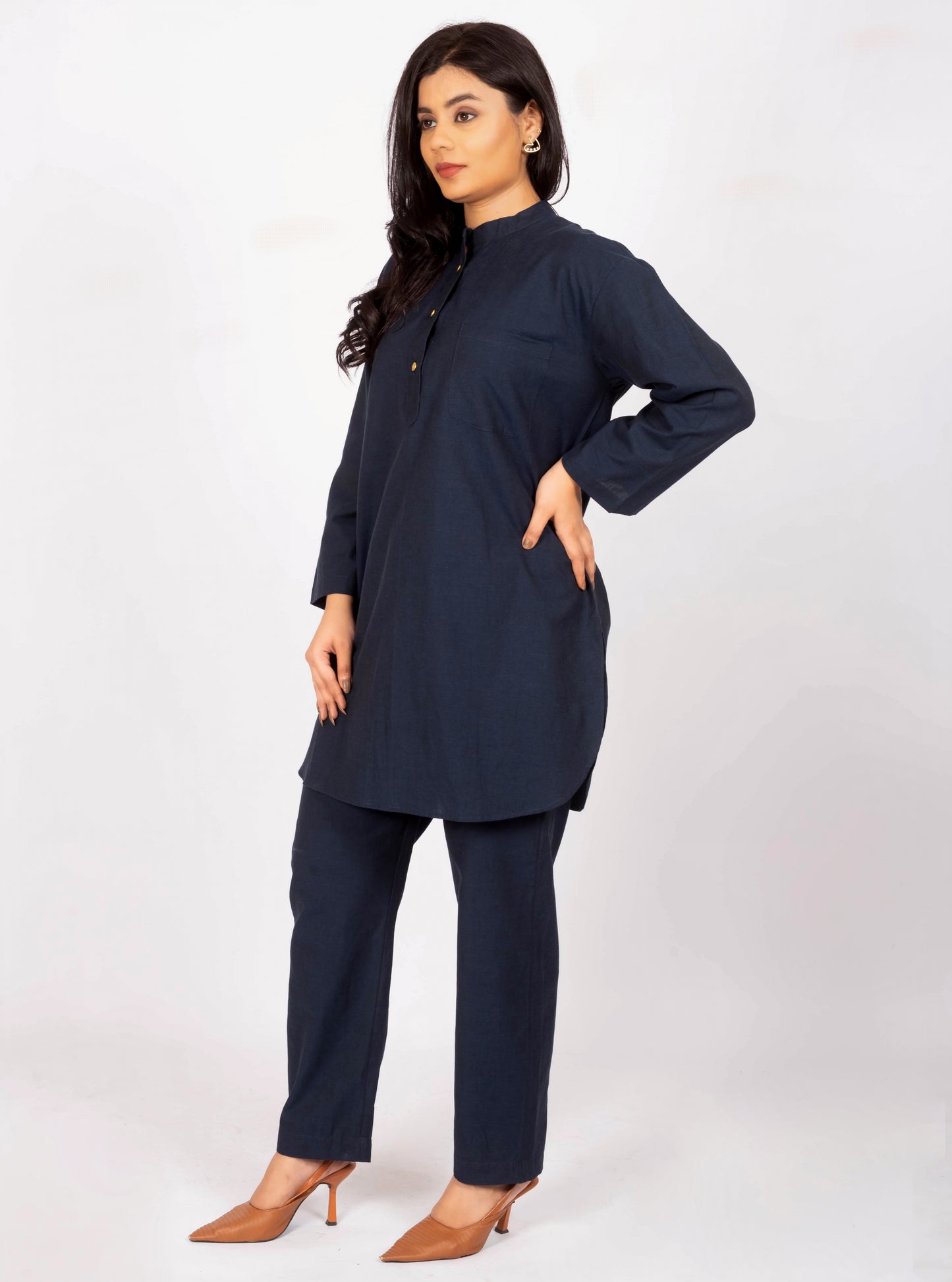 Nora Navy Handloom Cotton Co-ord Set