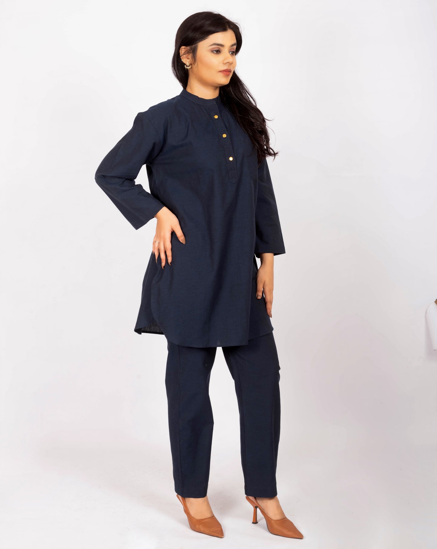 Nora Navy Handloom Cotton Co-ord Set