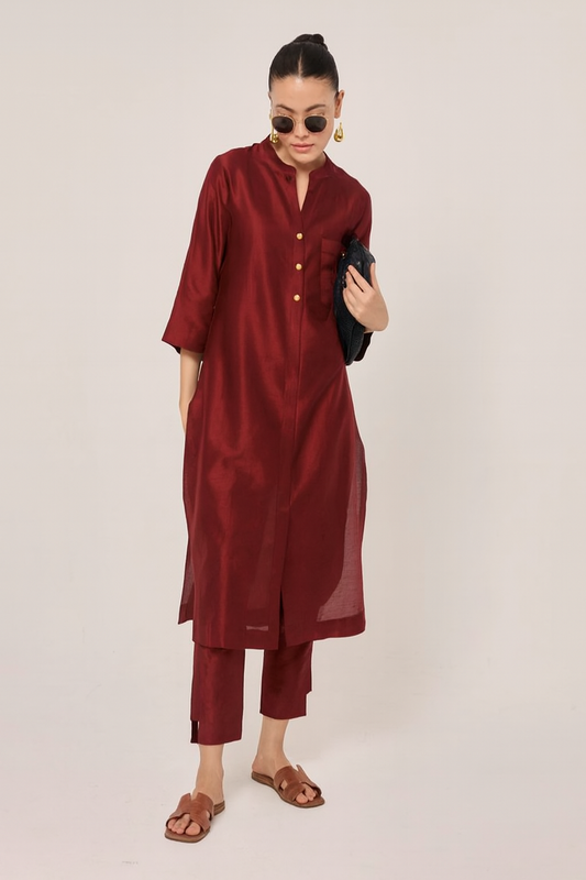 Milo Maroon Comfy Chanderi Silk Co-ord Set for Women