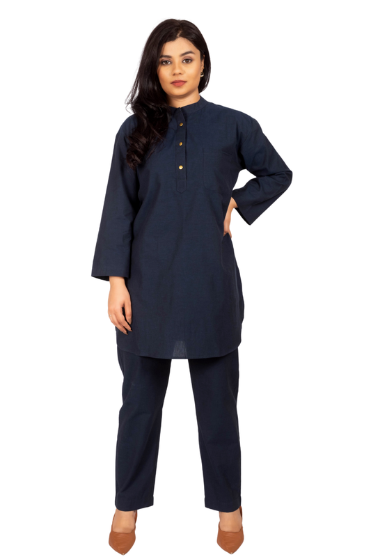 Nora Navy Handloom Cotton Co-ord Set