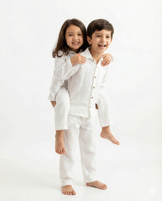 Pure Organic Muslin Nightwear Set for Kids – Lightweight & Skin-Friendly