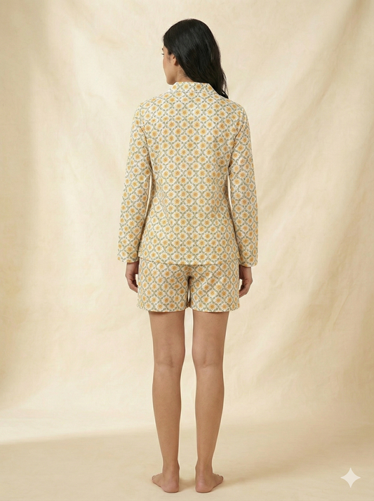 The 'Amber' Lounge Set | Exclusie Handblock Print Edition | Cotton shorts set for women