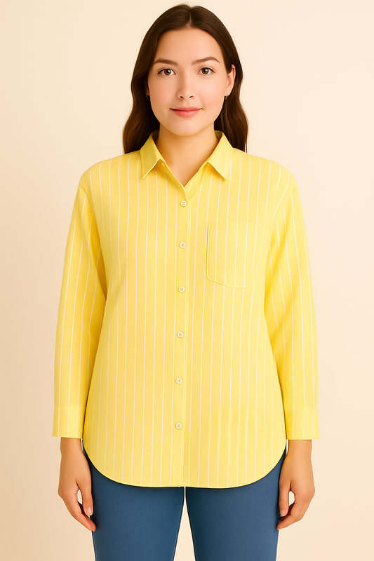 Butter Yellow Premium Cotton Striped Shirt for Women – Breathable & Tailored Fit