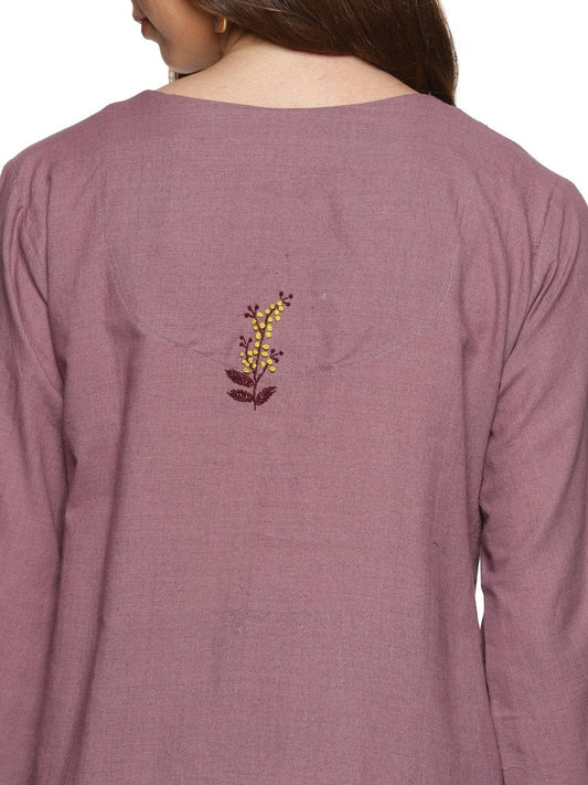 Mauve V-Neck Kurta & Pant Co-Ord Set – Office-Ready Comfort in Handloom Cotton