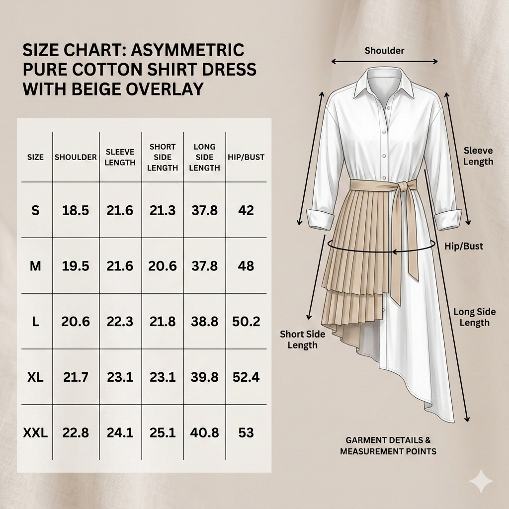 Asymmetric Pure Cotton Shirt Dress with Beige Overlay