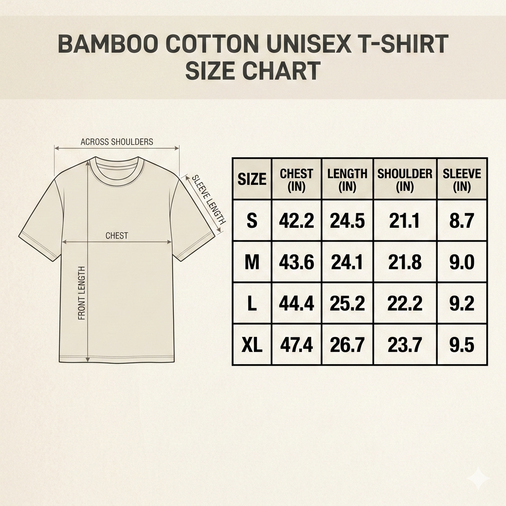 Bamboo cotton T-shirt size chart