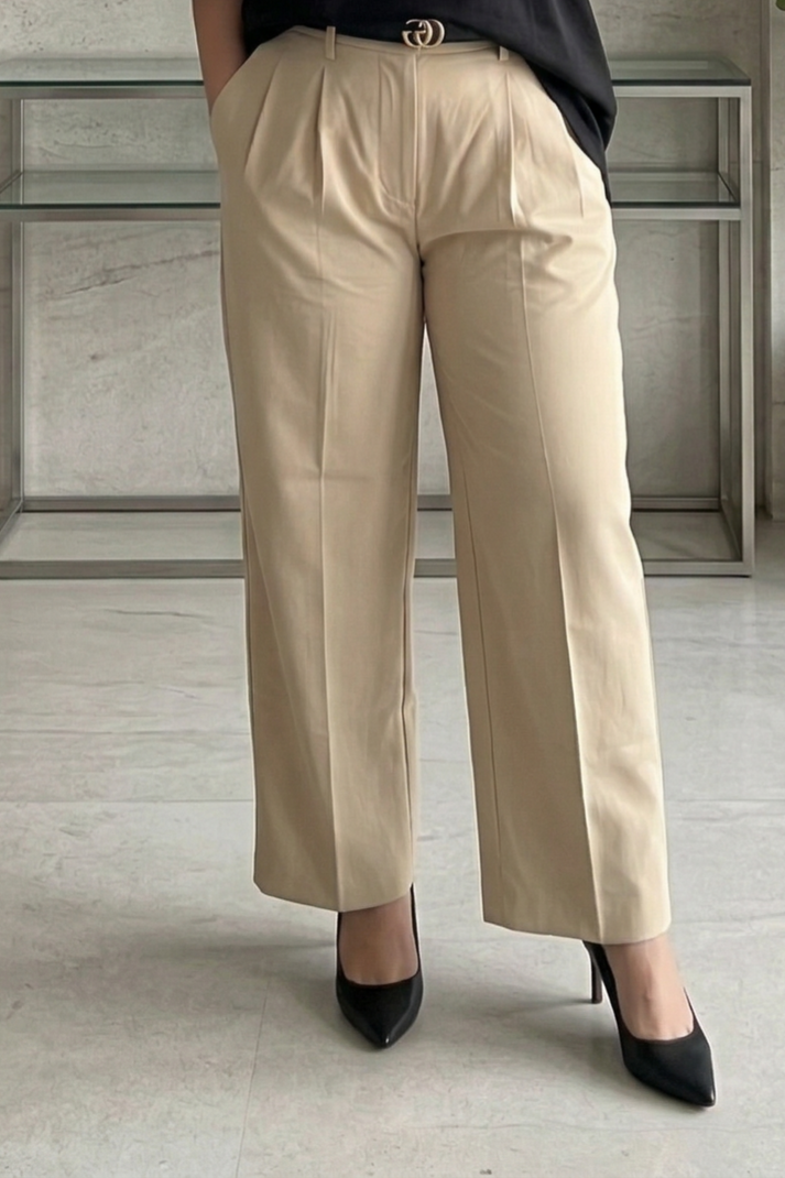 100% Cotton Staright leg beige pants