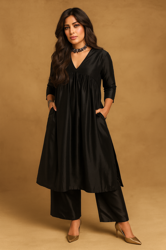 Black Luxe Gajji Silk Kurta Set
