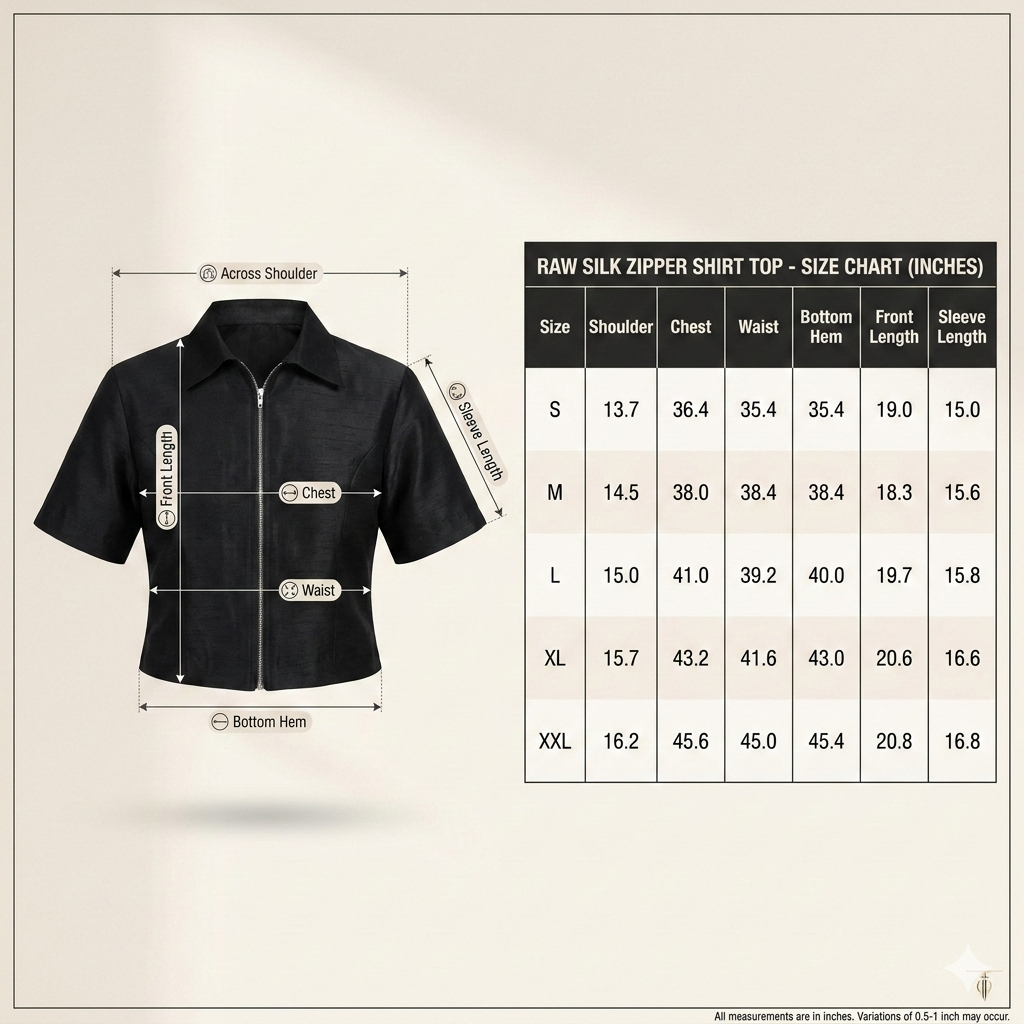 Raw Silk Zipper Shirt Top