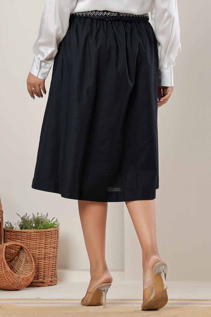 Linen Cotton Skirt Embelished Belt set