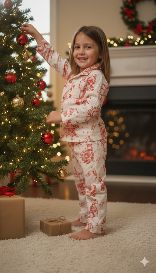 Cozy Christmas cotton flannel night suits for kids. Ultra-soft, warm, and festive sleepwear perfect for winter nights and holiday celebrations.