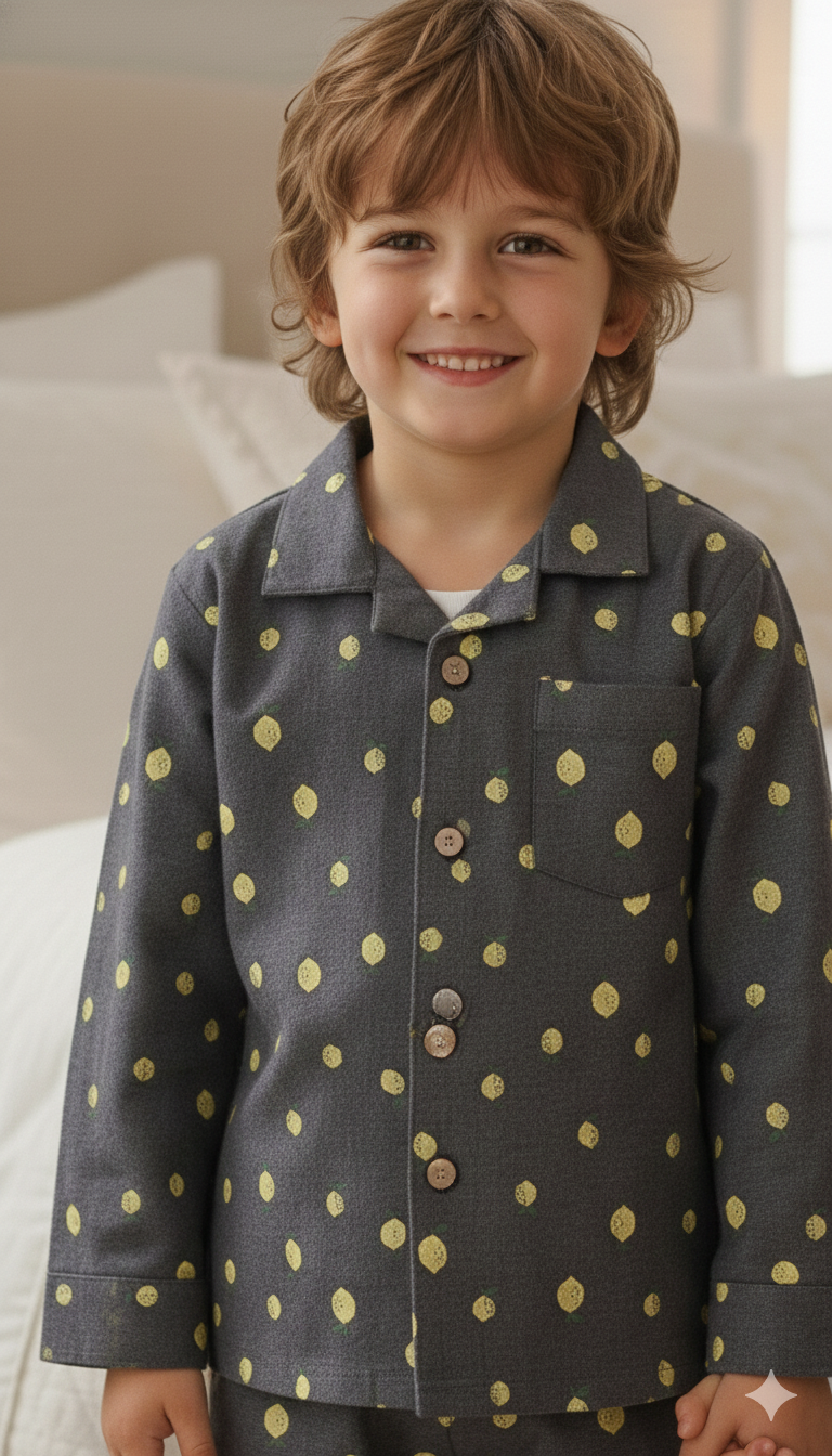 Kids Lemon Print Cotton Flannel Night Suit – Ultra Soft Winter Sleepwear