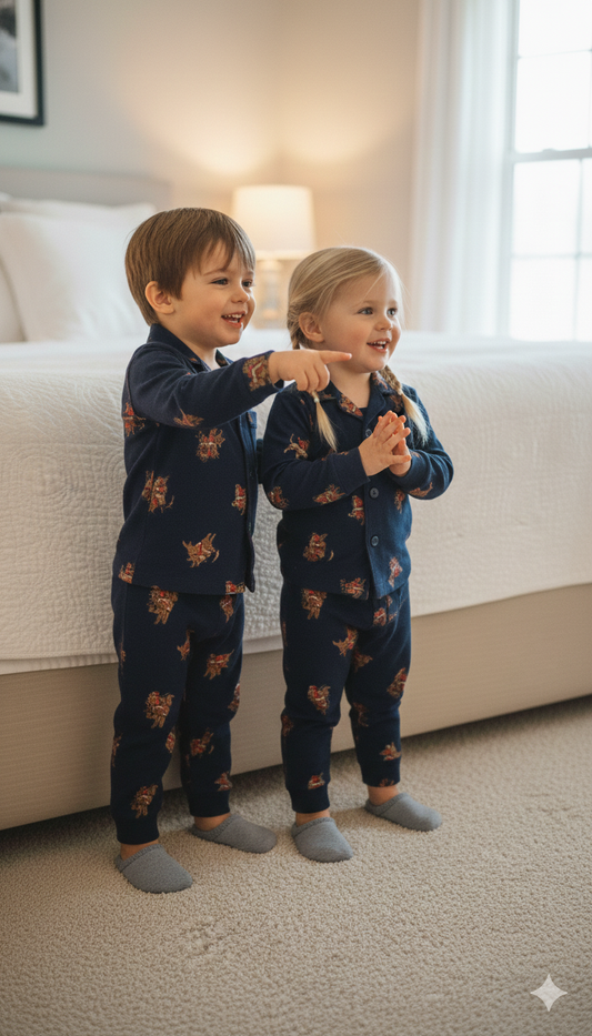 Cozy Christmas cotton flannel night suits for kids. Ultra-soft, warm, and festive sleepwear perfect for winter nights and holiday celebrations.
