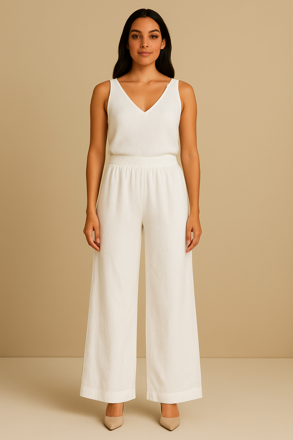 White Linen Palazzo Pants- Relaxed Fit