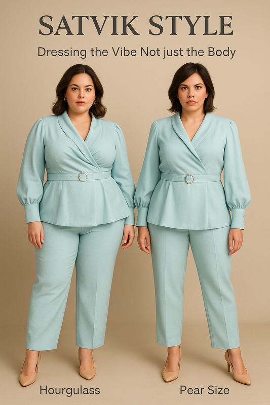 "Structured Linen Wrap Top & Trousers Co-ord for Curvy Body"