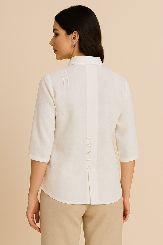 Sustainable White Linen Embroidered Shirt | Work to Weekend Style"