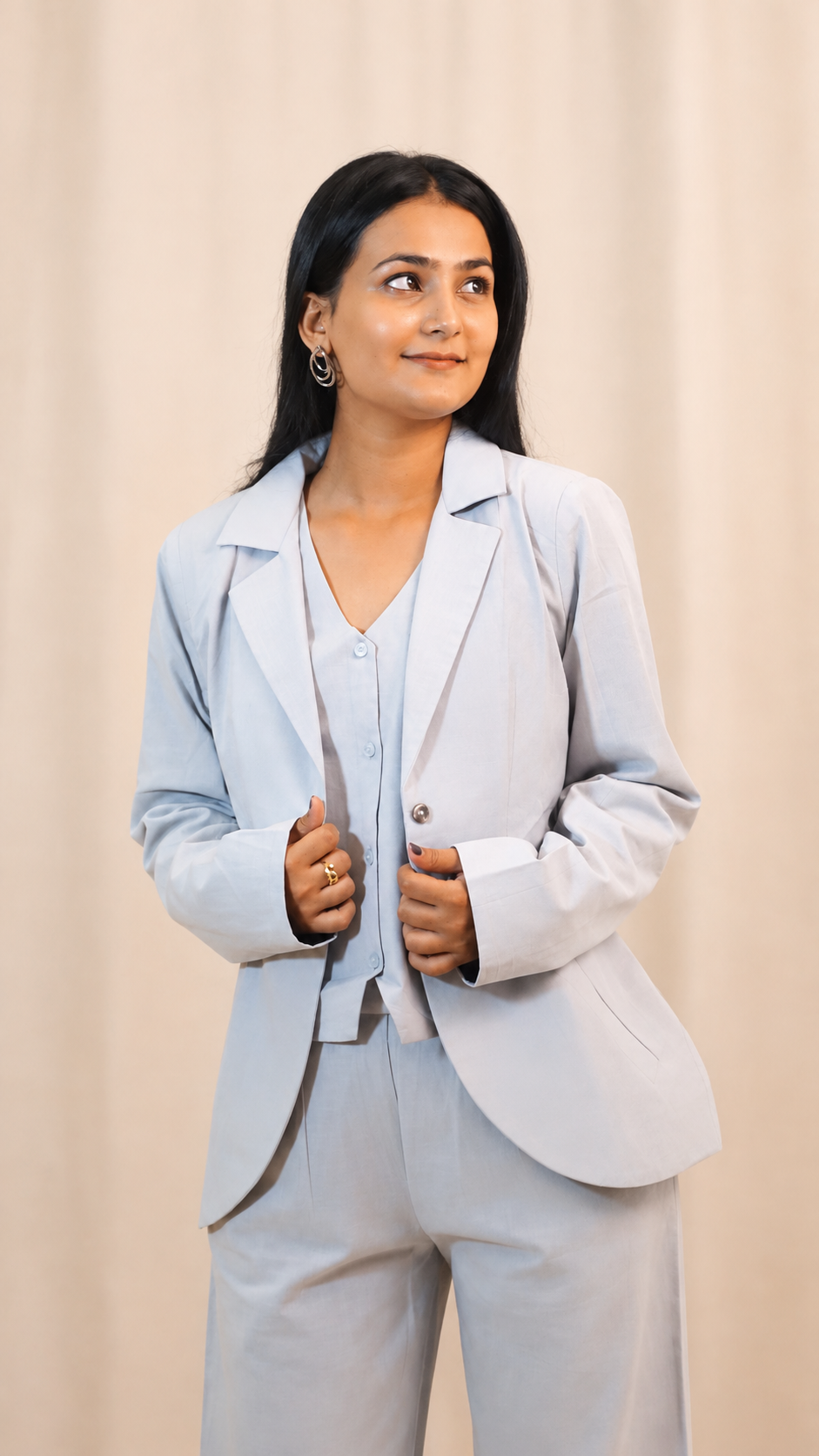 Cloud Grey Linen Cotton Blazer