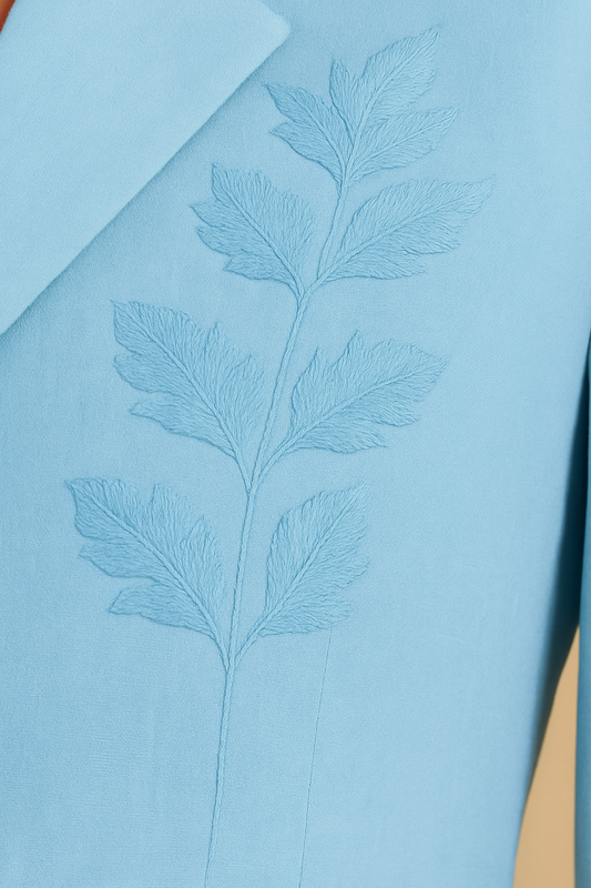 Azure Bloom – Women’s Blue Linen Embroidered Power Suit